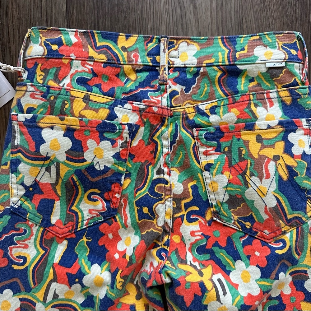 NEW Mother The Insider Flood High Rise Jeans Cosmic Bloom Floral Print Size 27 - Picture 13 of 13